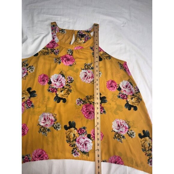 Torrid Top Size 2 2X Georgette High Neck Tank Yellow Pink Floral Asymmetrical - Picture 8 of 12